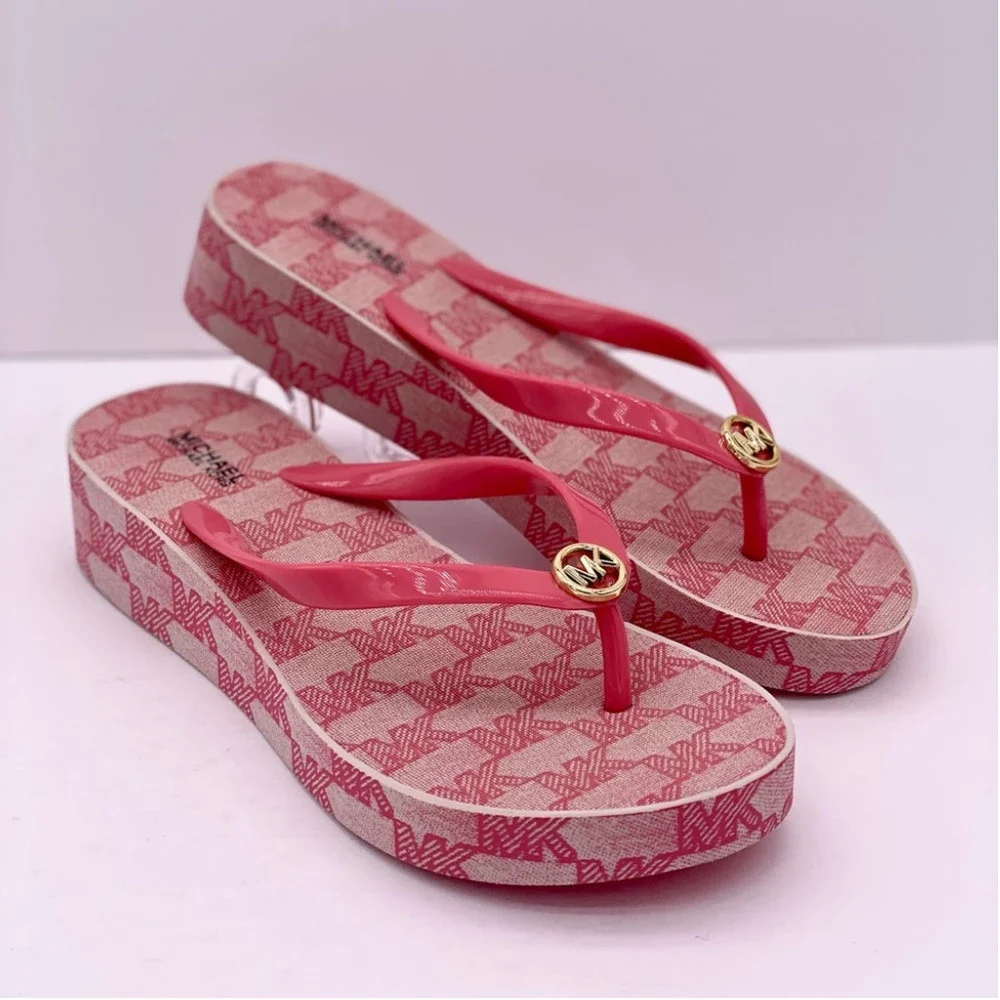 Michael Kors Bedford Logo MK Women’s Wedge Flip Flop Sandals - Picture 4 of 8